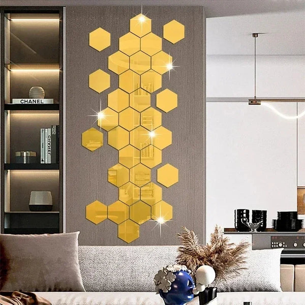 Hexagon Acrylic Mirror Wall Sticker - DIY Bedroom Bathroom Home Decor Sticker